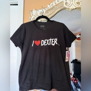 NEW Dexter Black Tee with Red Heart Graphic.